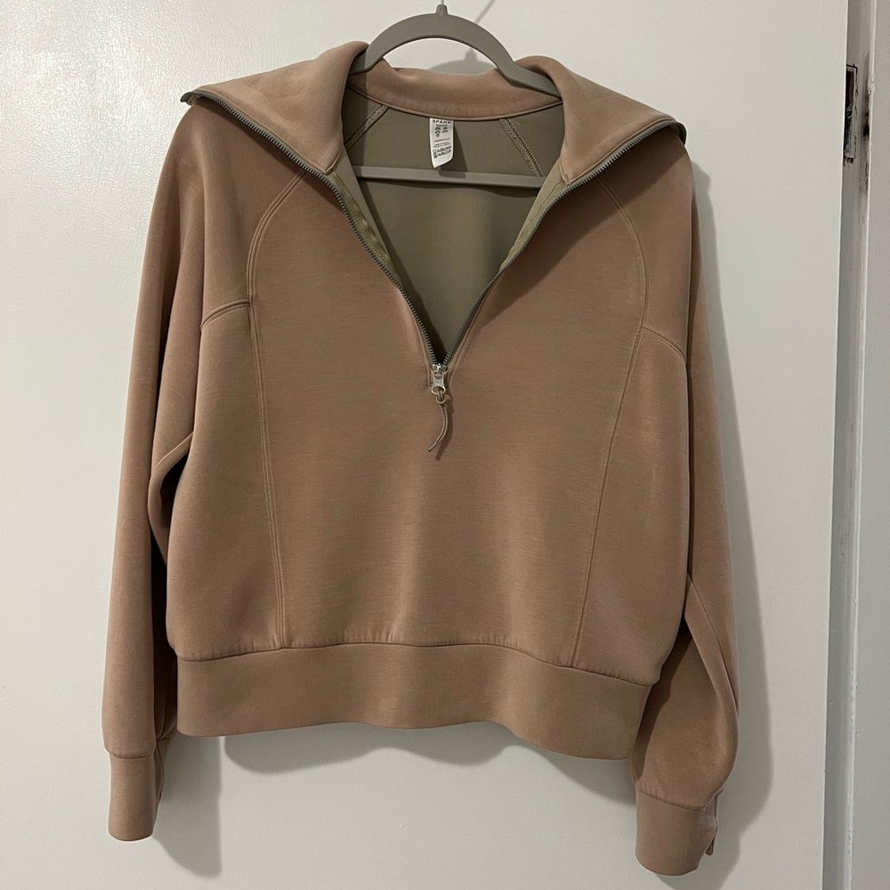 Spanx AirEssentials Half Zip in Fawn Tan Beige Small